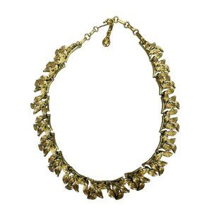 Vintage Signed CORO Gold tone Leaf Hook Necklace Choker 17" MCM